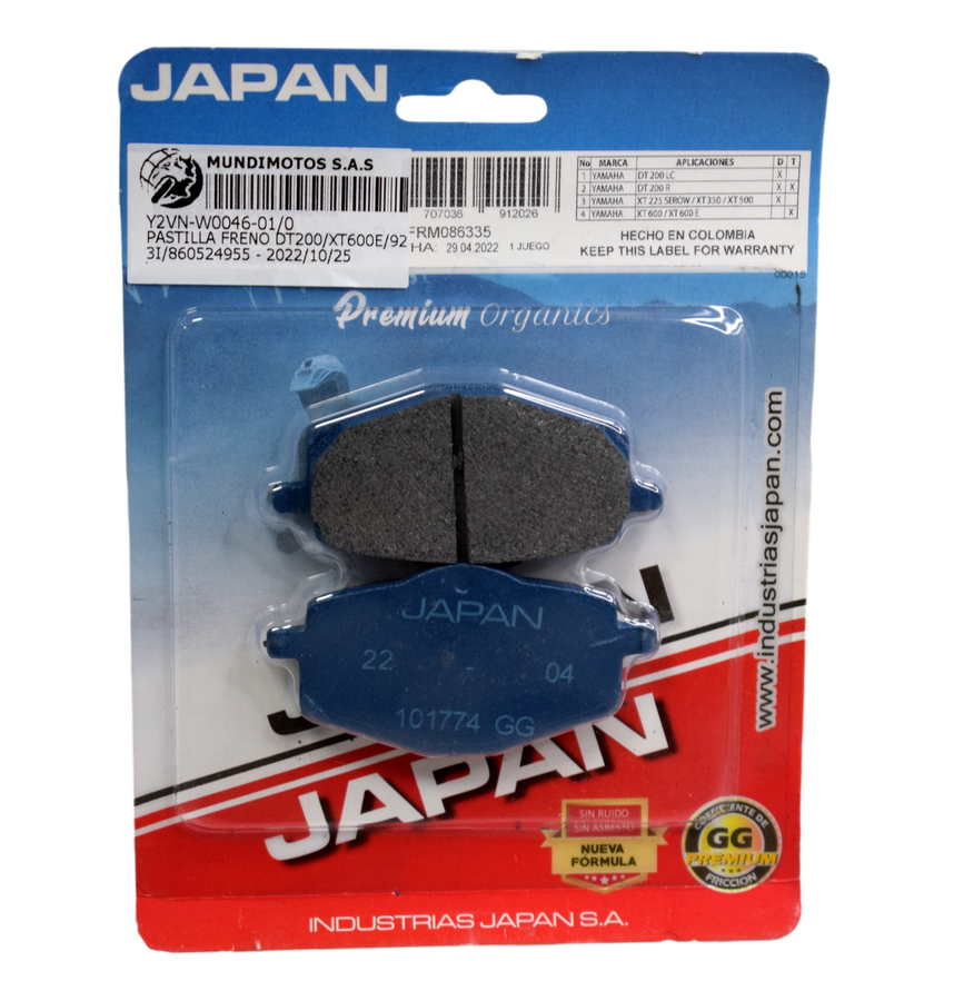 Pastilla Freno Delant Yamaha Xt 600E Generico Industrias Japan - Mundimotos